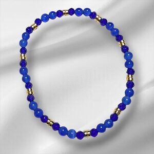 Handmade Beaded Blue Bracelet natural gemstone Jade Cat's Eye hematite glass